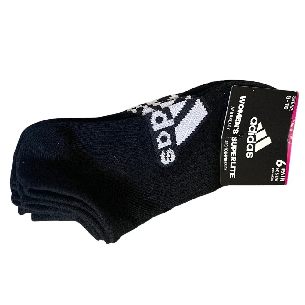 Adidas Womens Superlite 6 Pair No Show Socks Black White‎ 5157841A Size 5-10